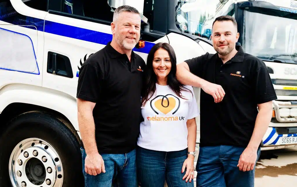 Chris Jackson, Zena Jackson and John Harrison supporting Melanoma UK